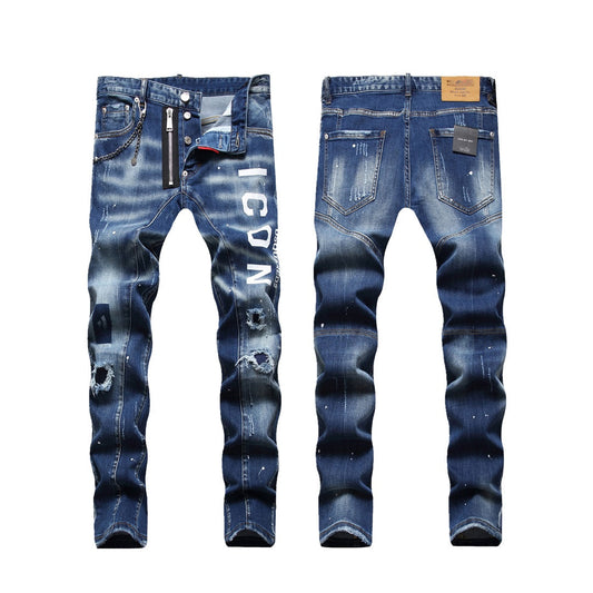 NEW-DSQ2 hole patch print Jeans