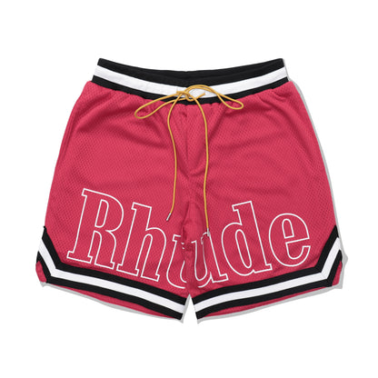 New-RHUDE Mesh printed webbing panel sports shorts