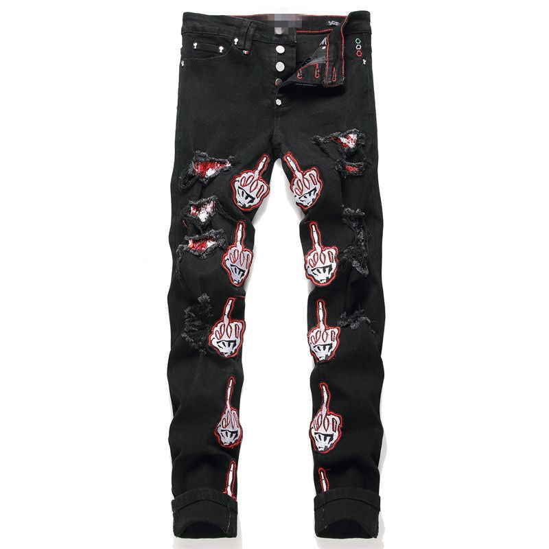 New-PHILIPP Skull patch jeans