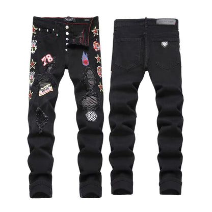 New-PHILIPP Tiger head patch jeans