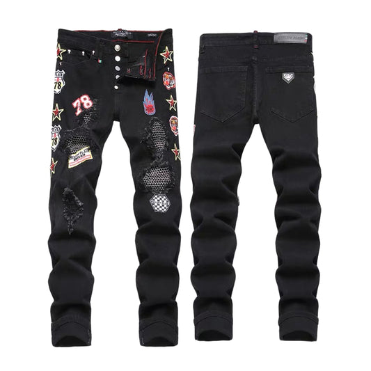 New-PHILIPP Tiger head patch jeans