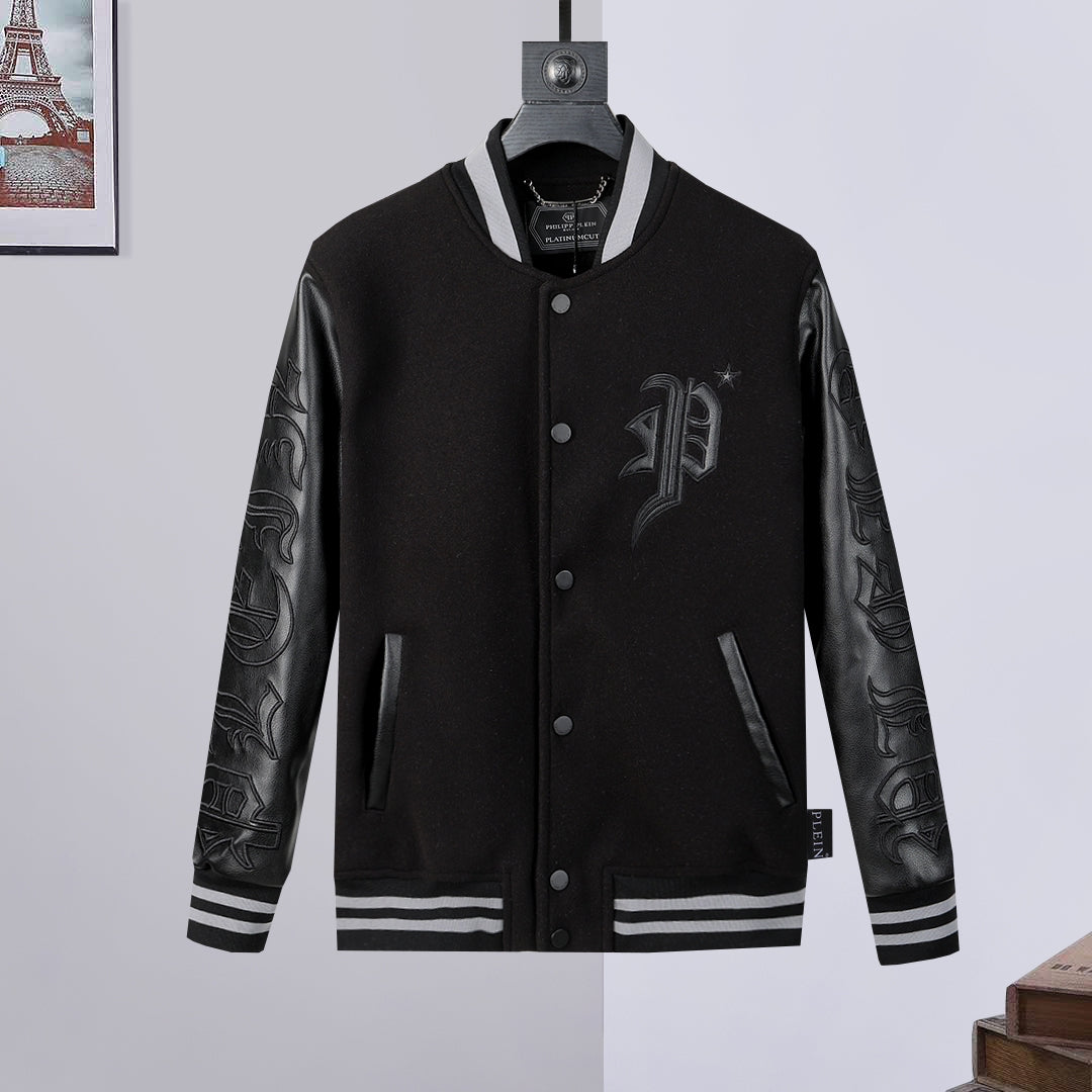 New-PHILIPP W002 Leather Baseball Jacket