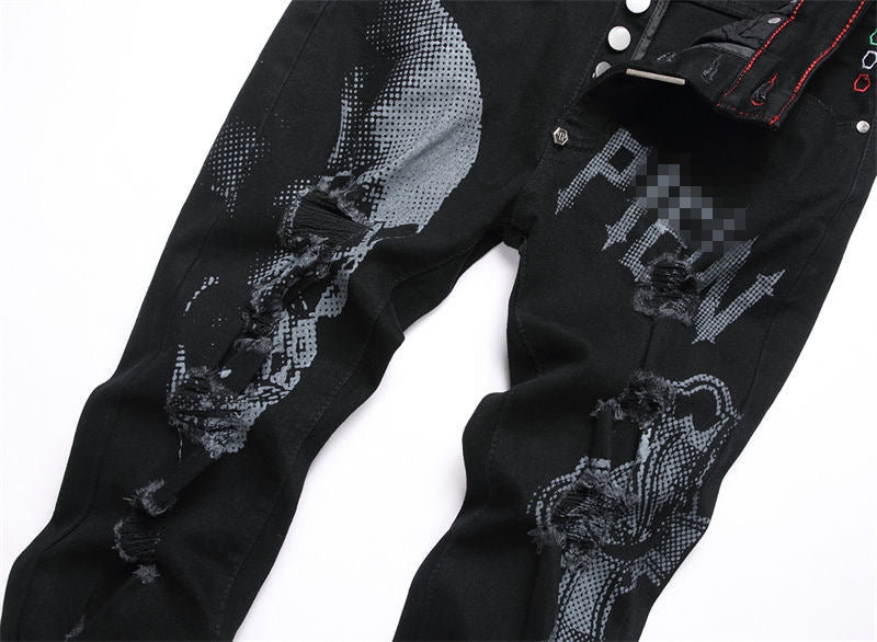 New-PHILIPP skull print jeans