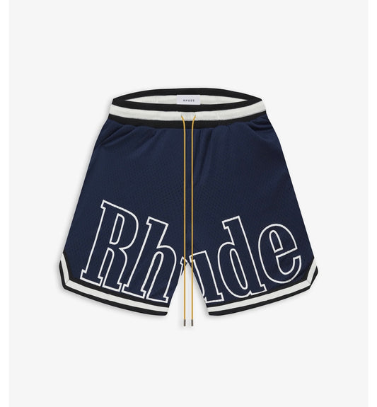 New-RHUDE Mesh printed webbing panel sports shorts