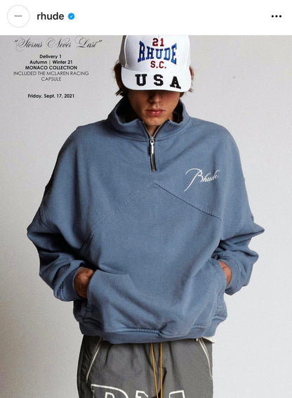 New-RHUDE Vintage Stand Collar Half Zip Sweatshirt