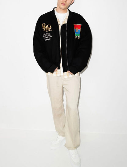 New-RHUDE Embroidered woolen baseball jacket