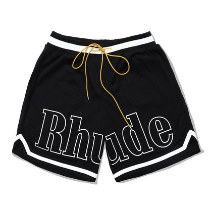 New-RHUDE Mesh printed webbing panel sports shorts