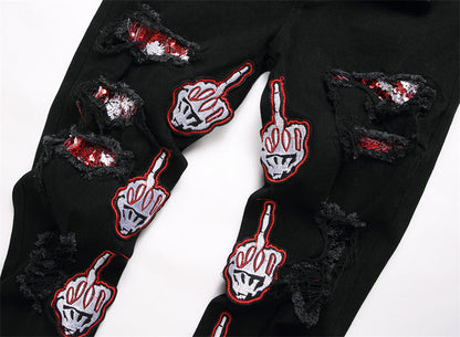 New-PHILIPP Skull patch jeans