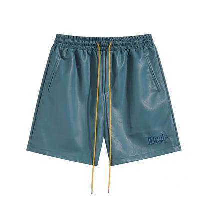 New-RHUDE Leather embroidered shorts