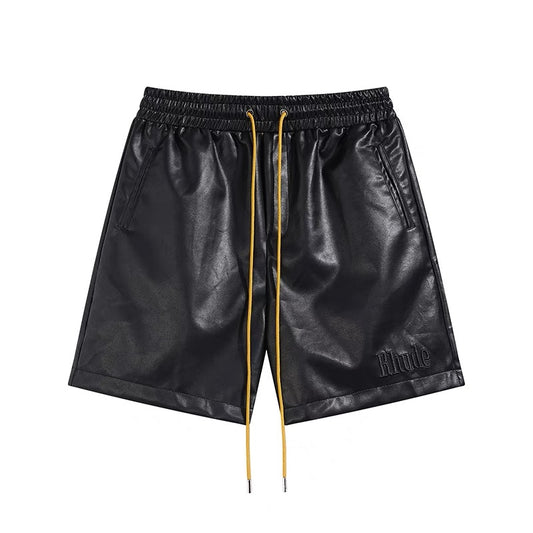 New-RHUDE Leather embroidered shorts