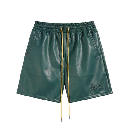 New-RHUDE Leather embroidered shorts