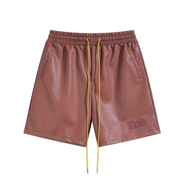 New-RHUDE Leather embroidered shorts