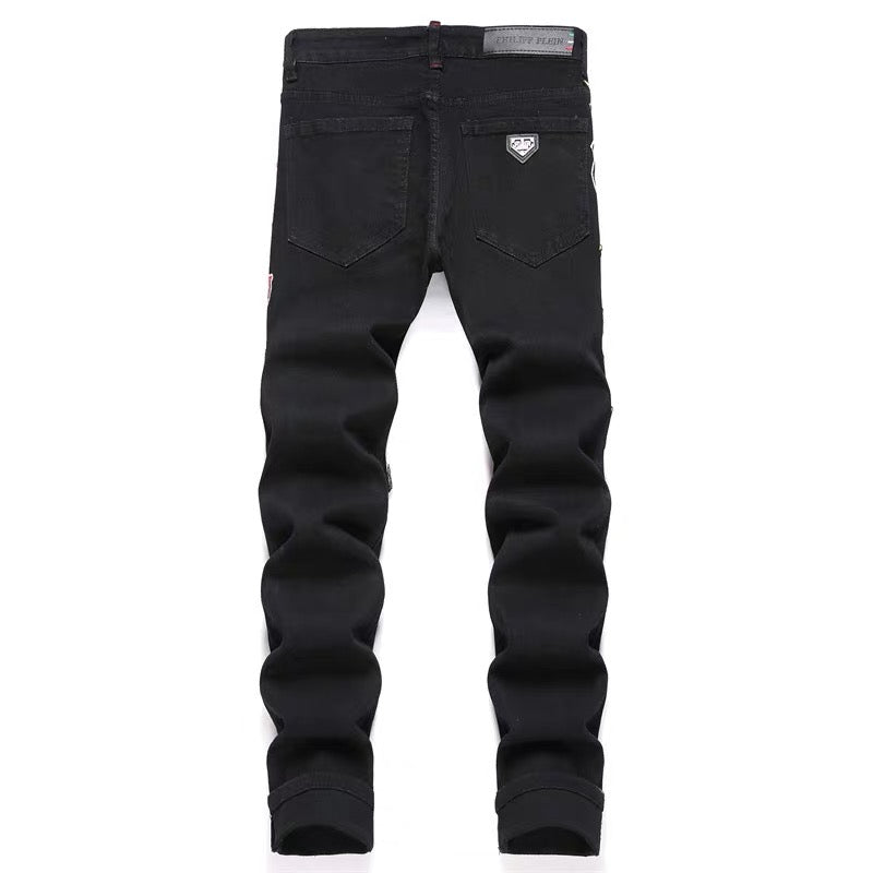 New-PHILIPP Tiger head patch jeans