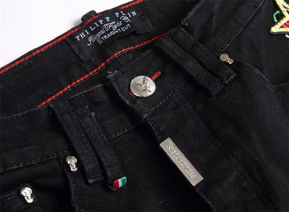 New-PHILIPP Tiger head patch jeans