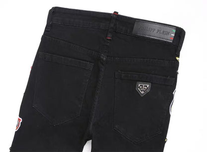 New-PHILIPP Tiger head patch jeans