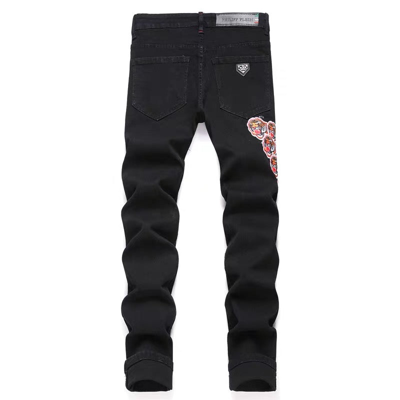 New-PHILIPP Tiger patch jeans