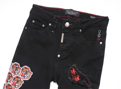 New-PHILIPP Tiger patch jeans