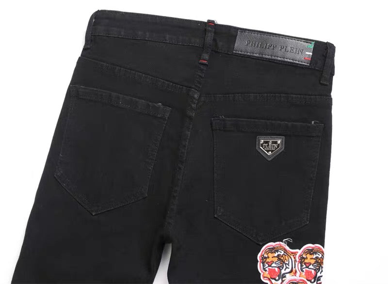 New-PHILIPP Tiger patch jeans